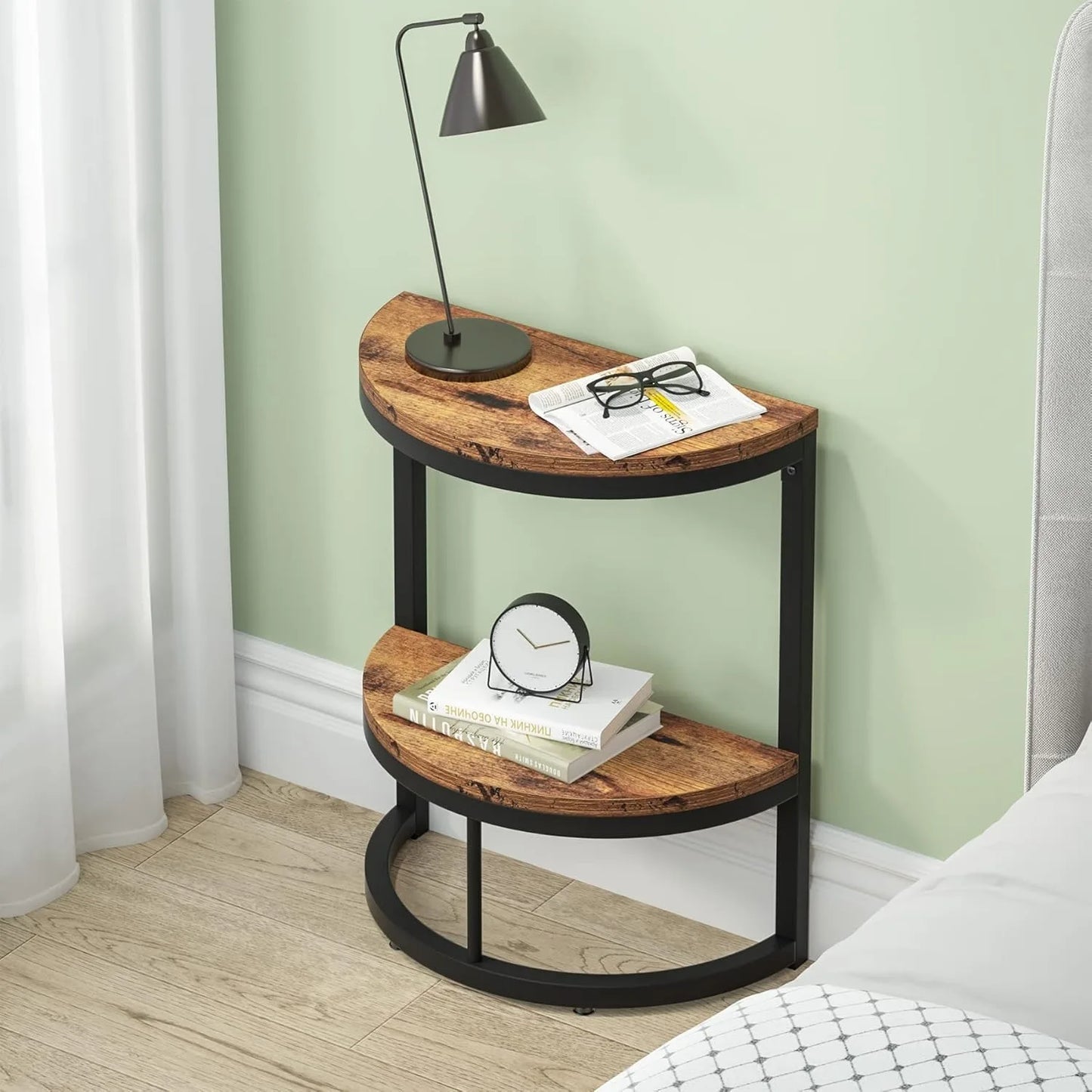 Little Tree Two Tier End Table Semi Circle Storage Shelf