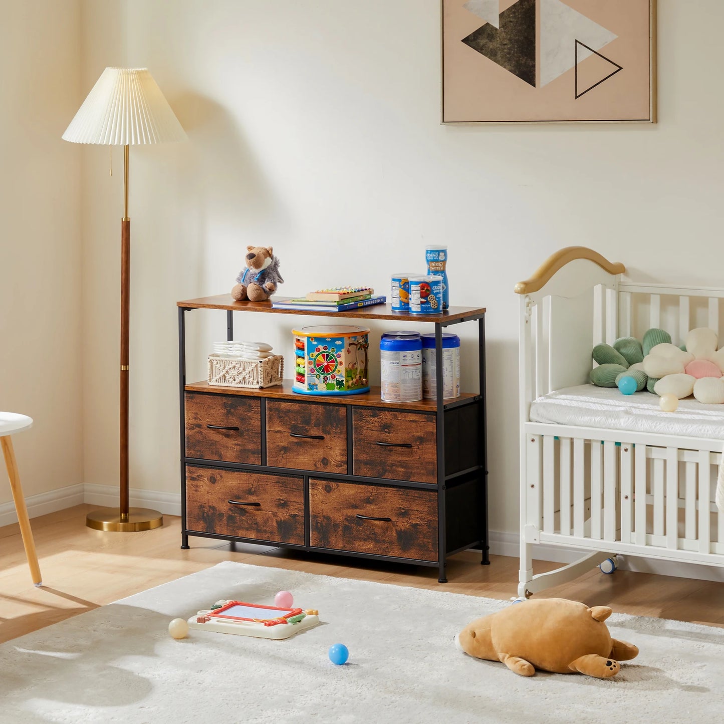JHK Shoe Cabinet Dresser With Five Fabric Drawers And TV Stand