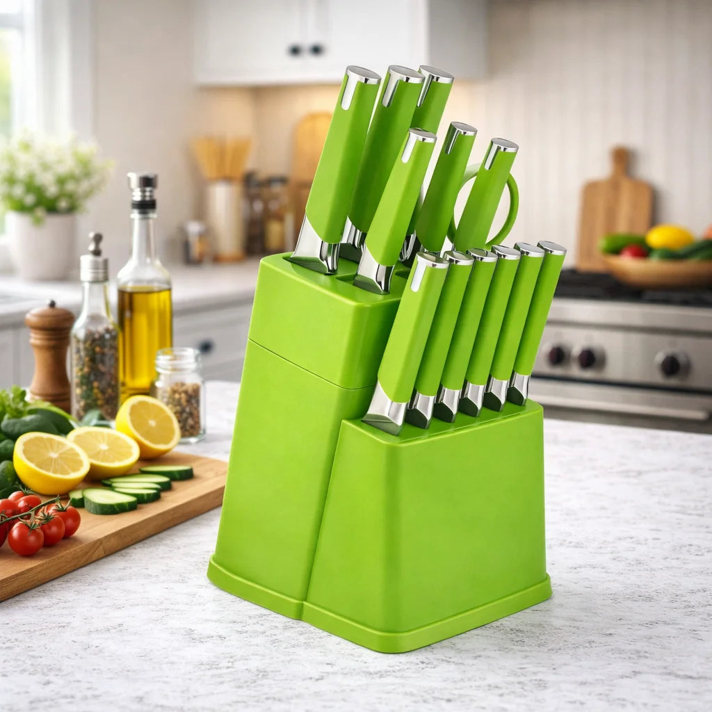 Professional Kitchen Knife Block Set With 6 Steak Knives
