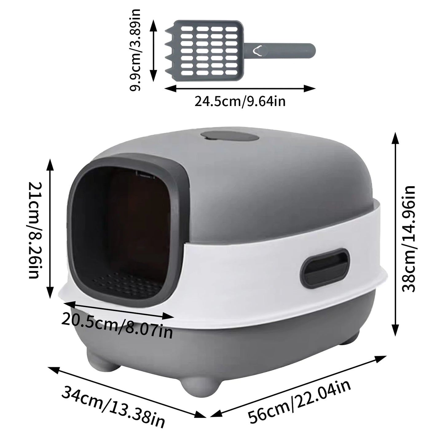 Enclosed Hooded Cat Litter Box With Front Entry And Scoop