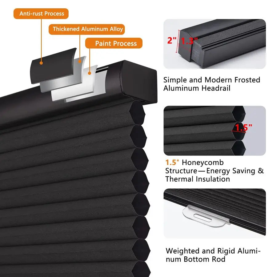 Blackout Honeycomb Cellular Shades Cordless Window Blinds For Home