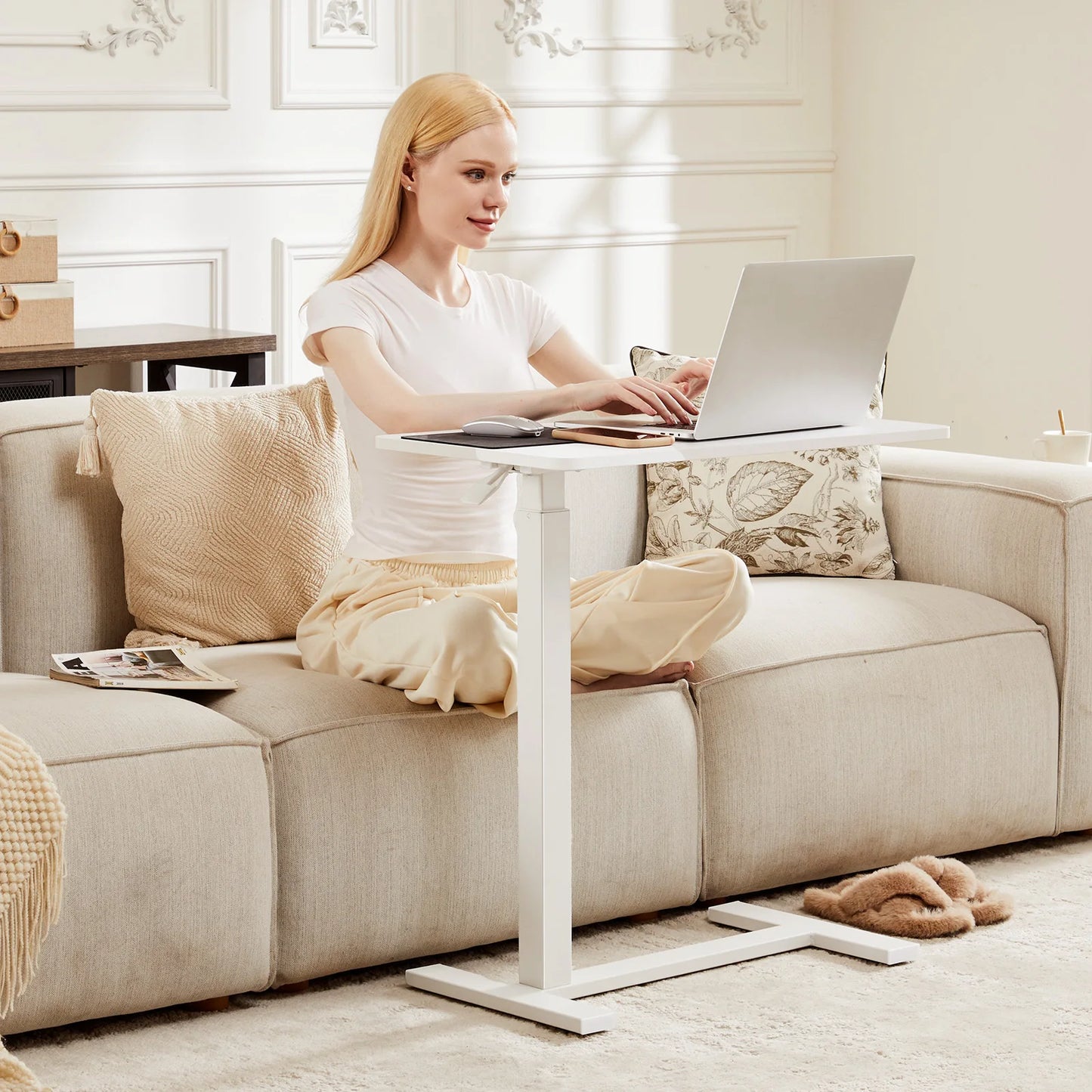 JHK Overbed Bedside Sofa Table With Adjustable Height Laptop