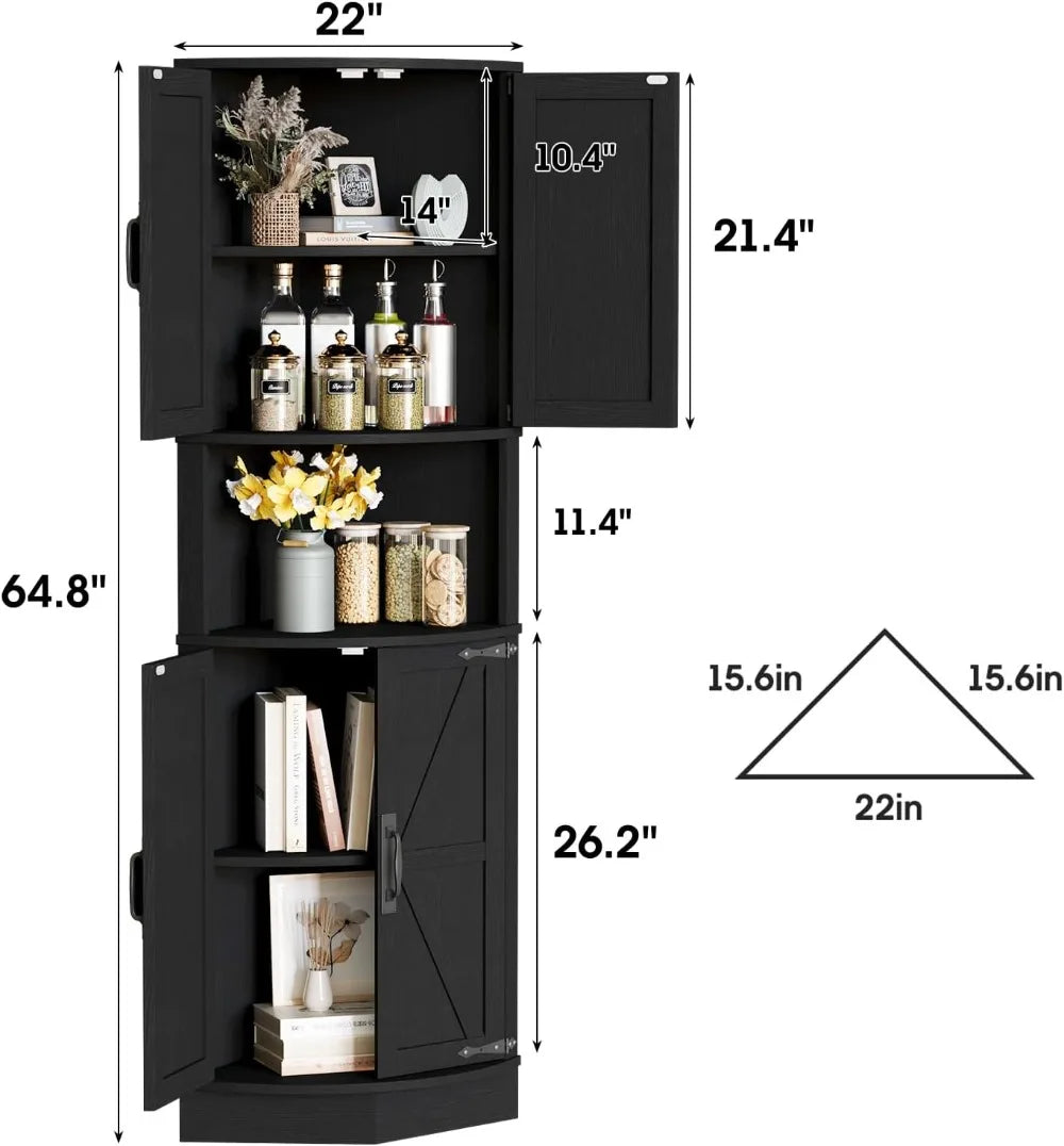 Farmhouse Corner Cabinet With Barn Door Four Doors Five Shelves