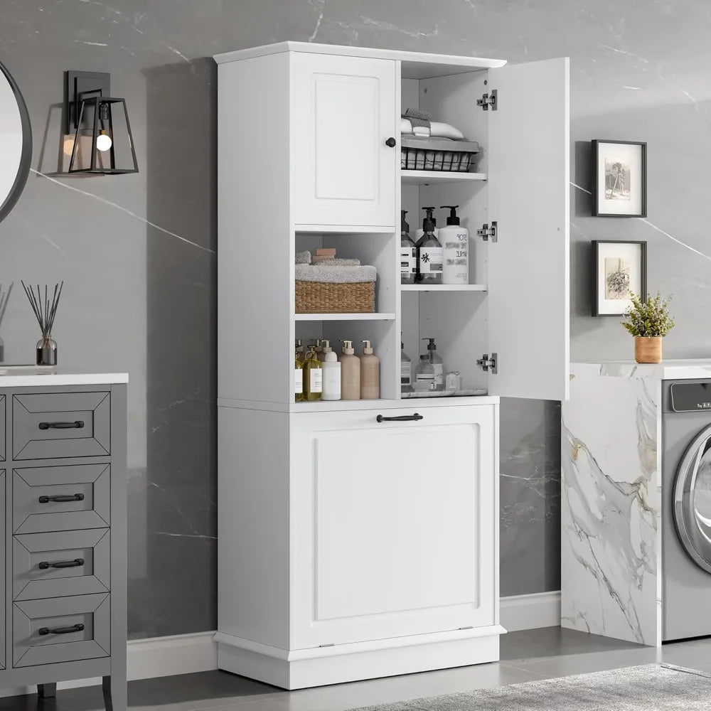 Tilt Out Laundry Hamper Cabinet With Adjustable Shelf