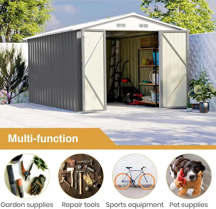 Patiowell Outdoor Steel Storage Shed With Lockable Doors