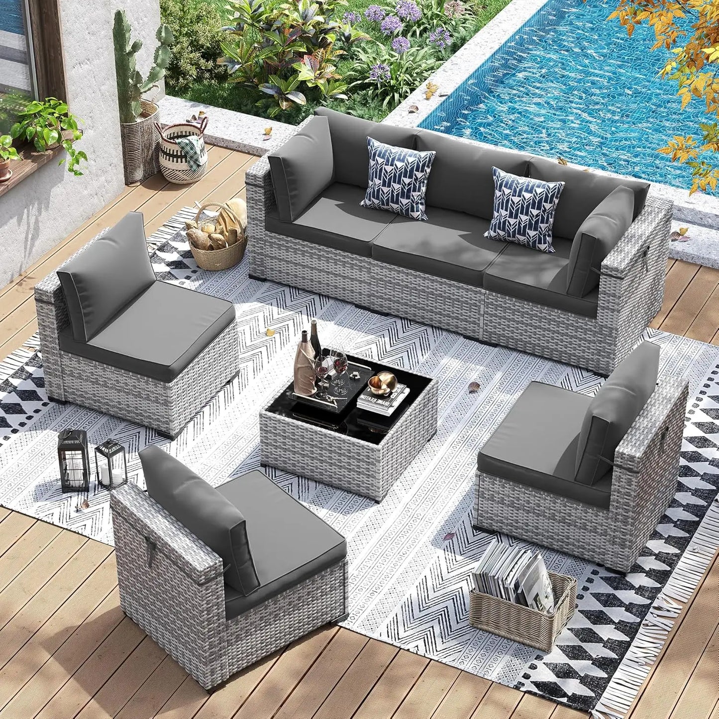 Patio Outdoor Wicker Furniture Set With Tea Table Cover
