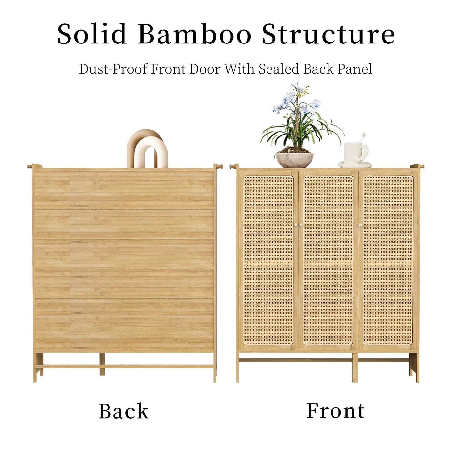 Wisfor Bamboo Shoes Rack Organizer Cabinet With Doors Shelves