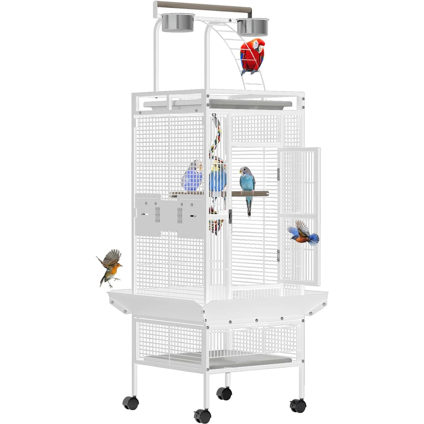 HiMISS Parrot Cage With Play Top Rolling Stand For Birds