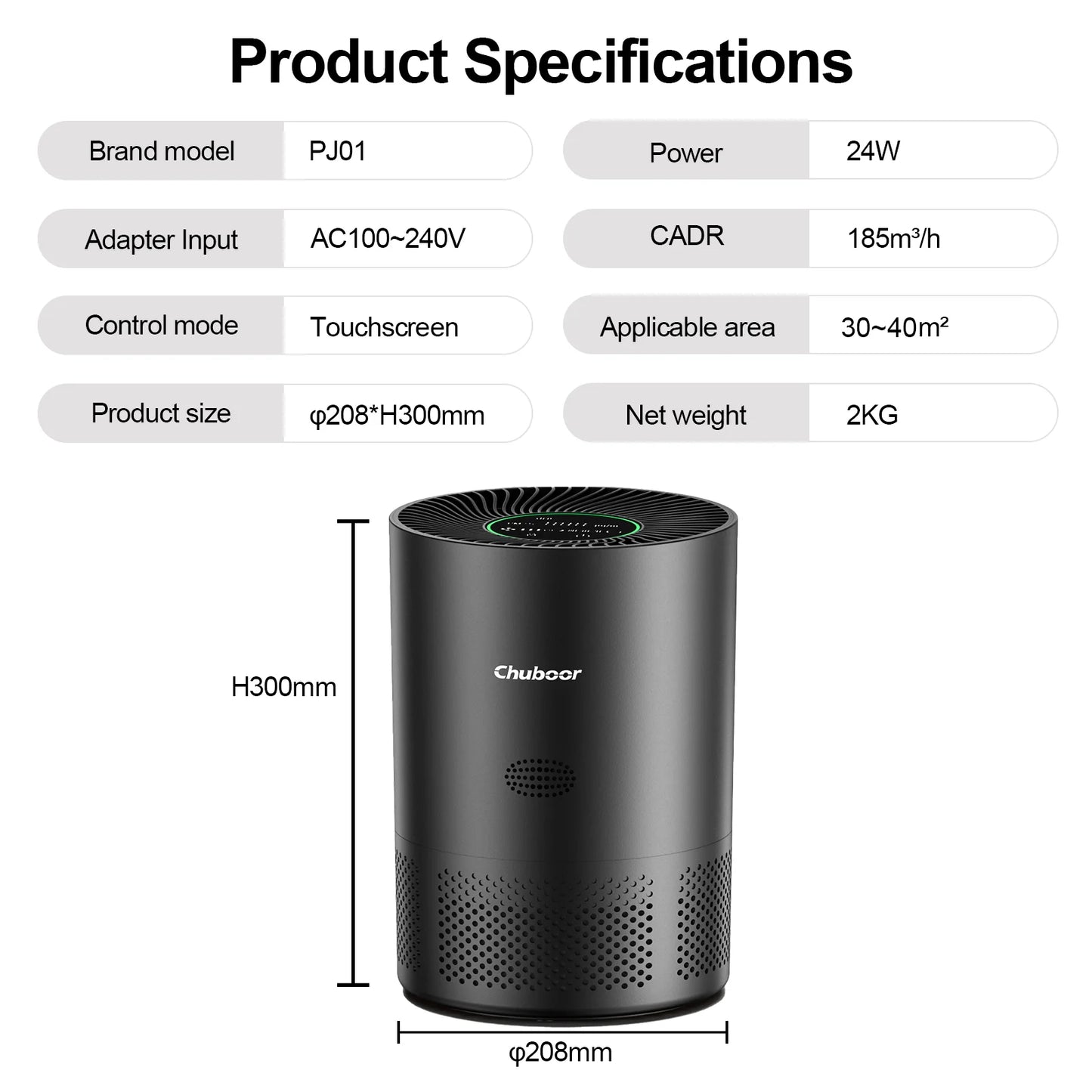 Chuboor Air Purifier for Home With True HEPA CADR 185