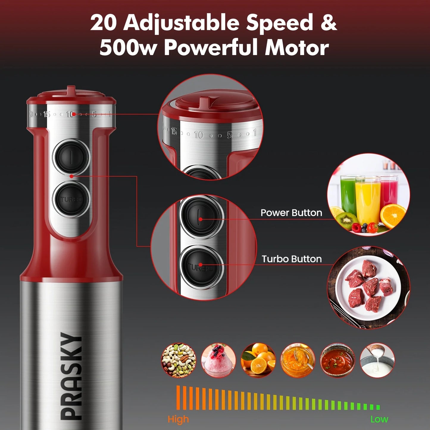 Prasky 5-In-1 Handheld Immersion Blender With Whisk And Chopper