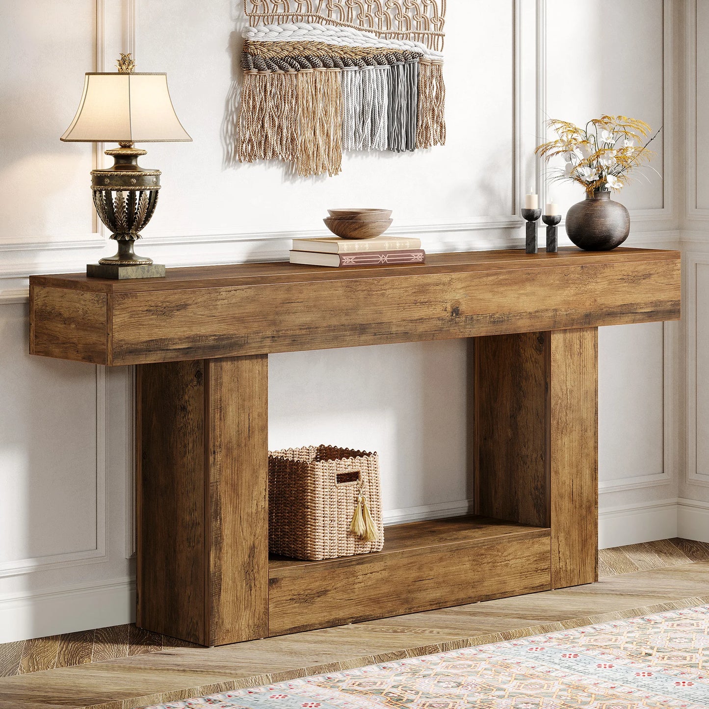 Tribesigns Farmhouse Console Table With U Shaped Base 2 Tier