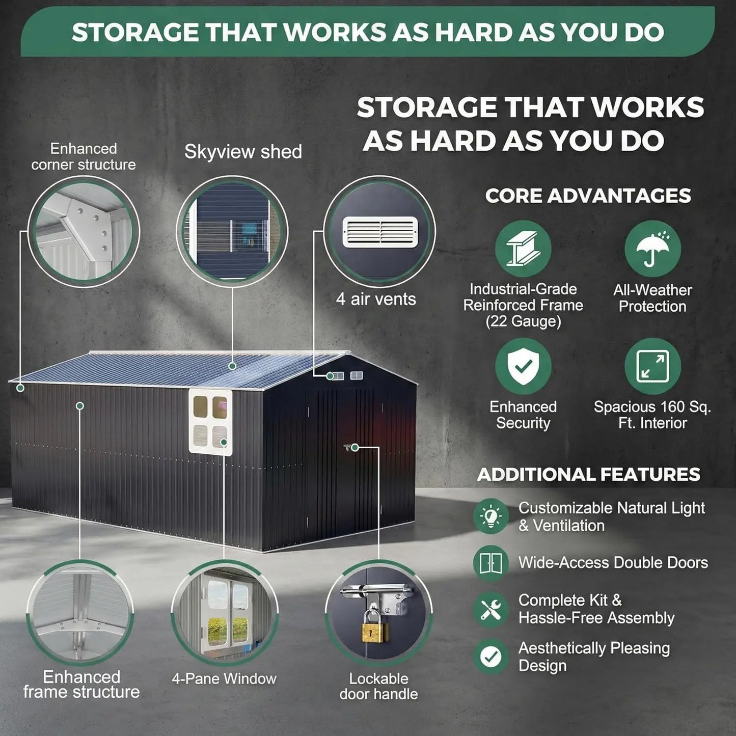 Heavy Duty Powder Coated Metal Shed For Tool Bike Storage