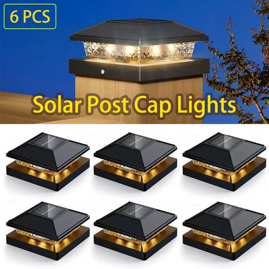 Solar Post Cap Lights 6 Pack Outdoor Waterproof LED
