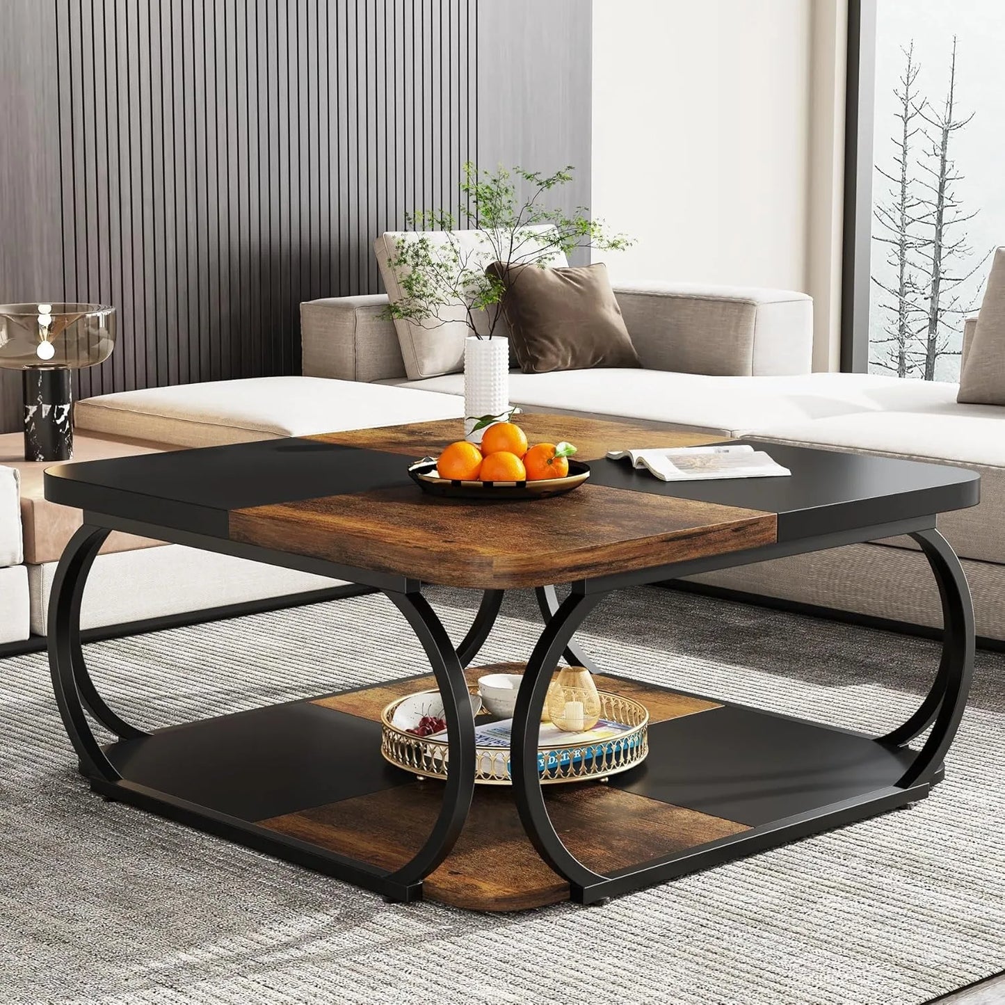 Little Tree Square Coffee Table With Double Shelf Living Room