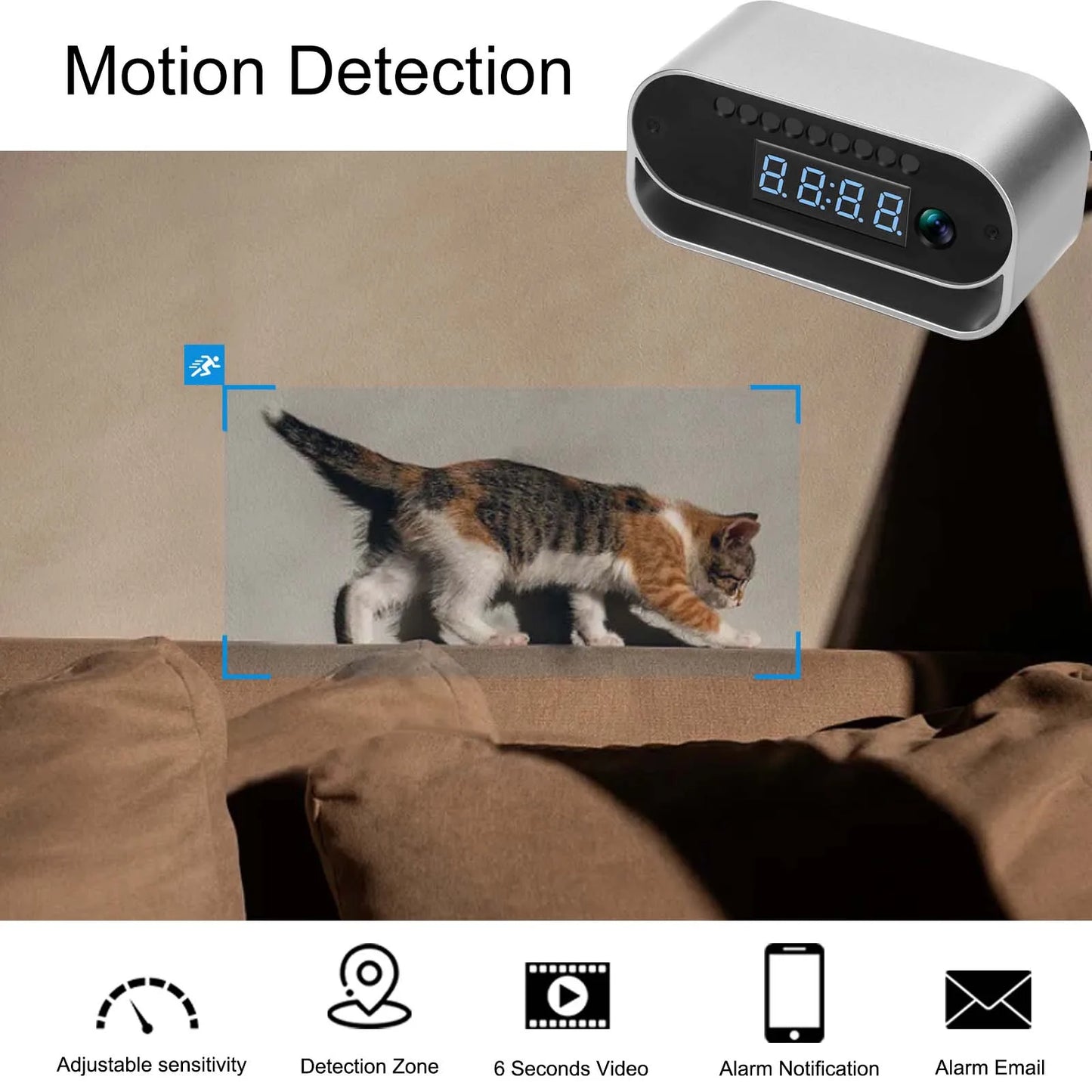 Ouvis 4K Camera Clock Surveillance WiFi Night Vision Motion Detection