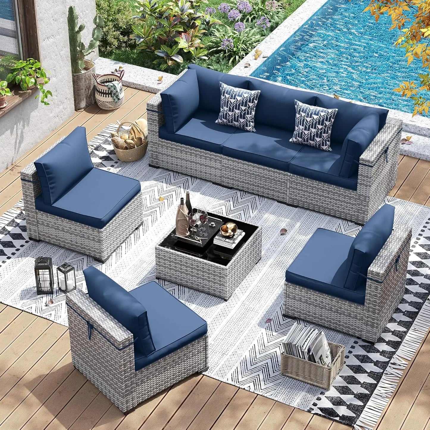Patio Outdoor Wicker Furniture Set With Tea Table Cover