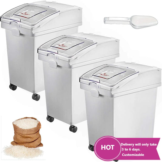 3-Piece Ingredient Storage Bin Set With Wheels And Sliding Lid