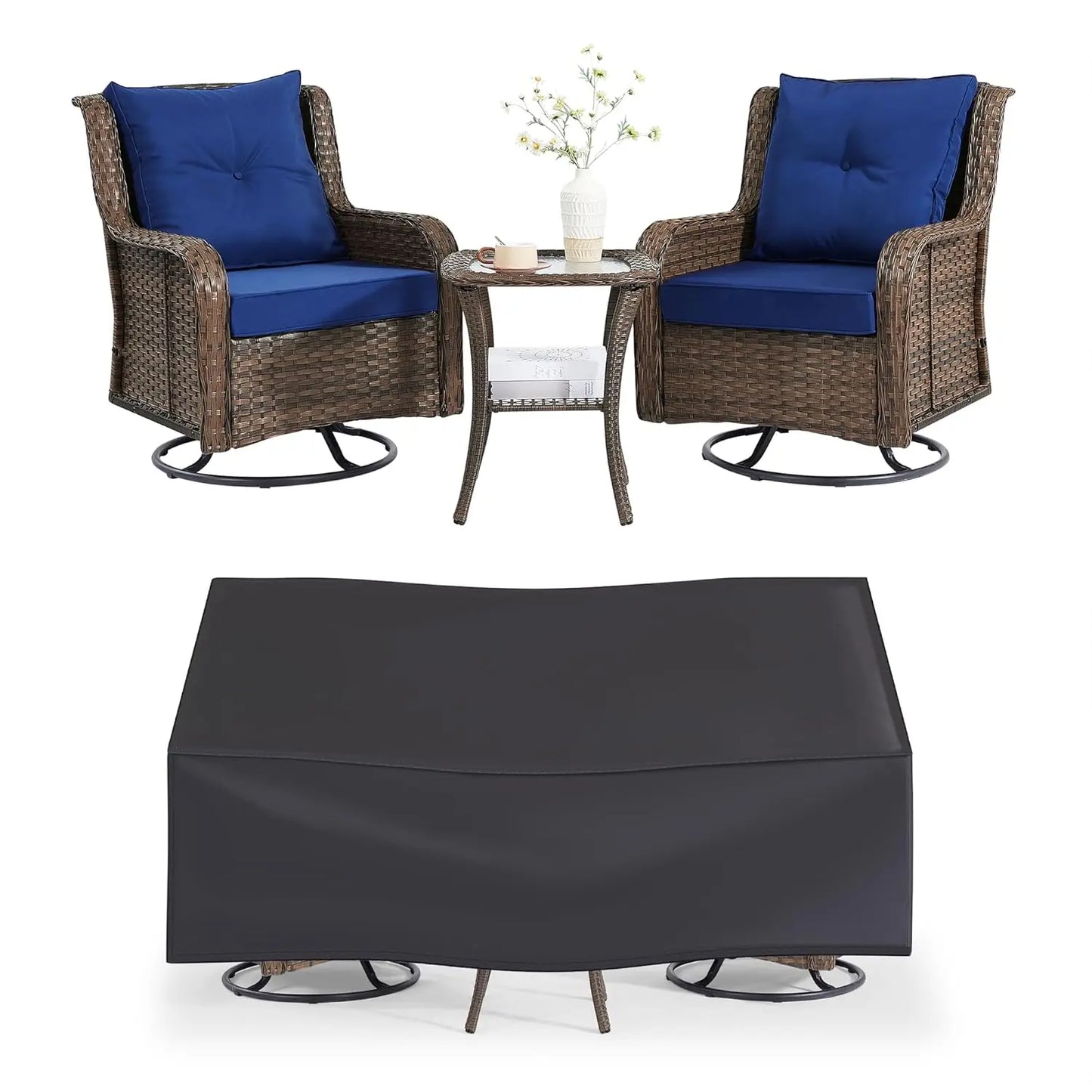 360 Swivel Patio Set Wicker Chairs And Side Table Outdoor