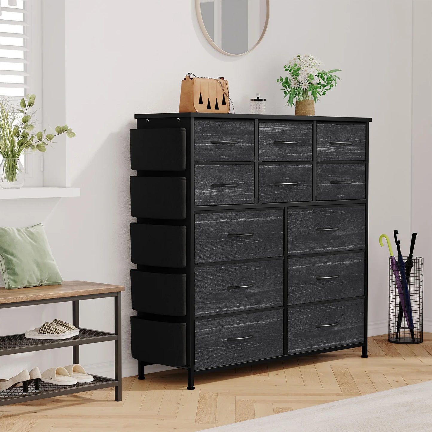 HiMISS 12 Drawer Dresser For Bedroom With Fabric Storage Cabinet
