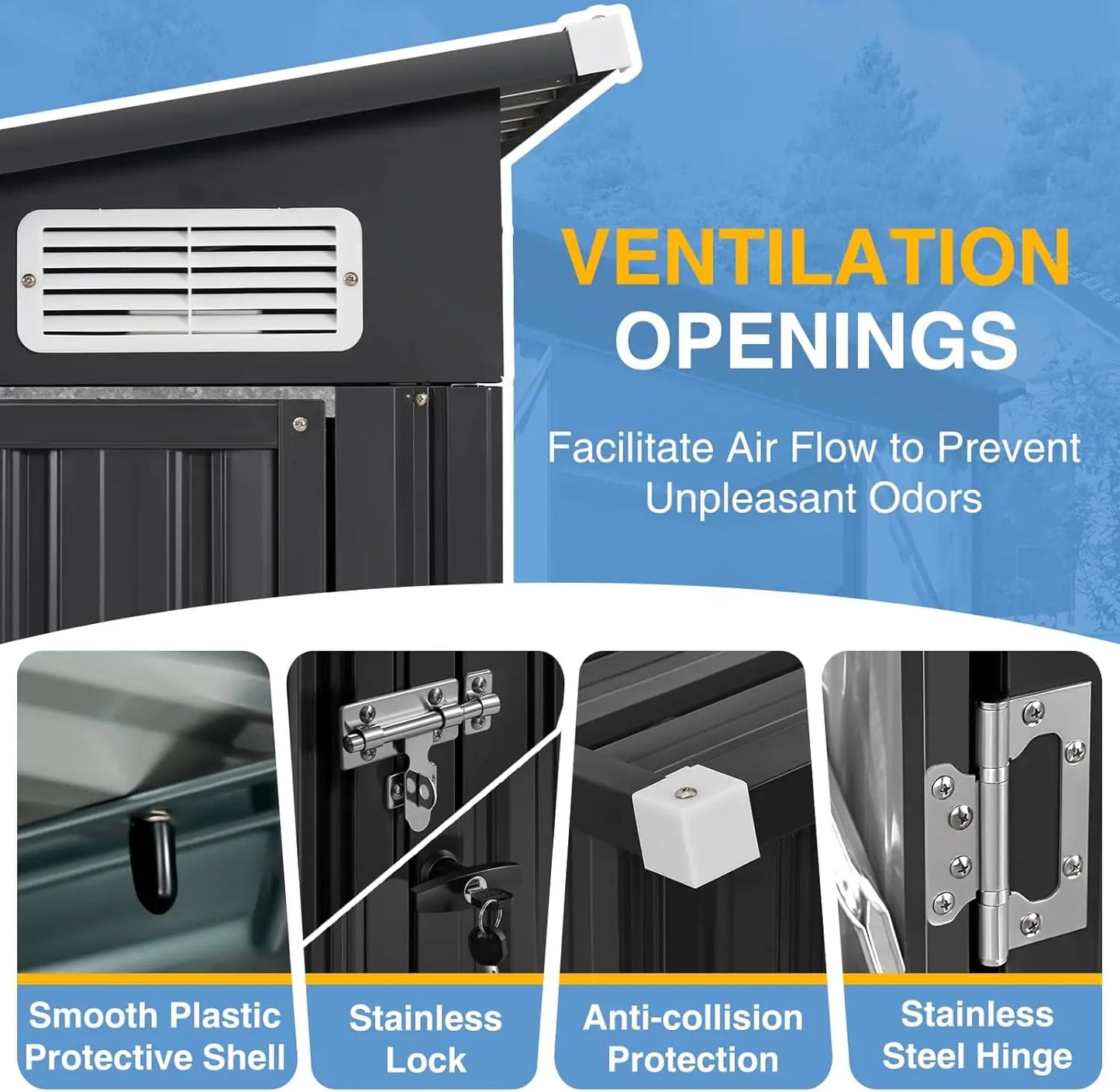 Outdoor Lean To Shed With Triple Doors Galvanized Steel Storage