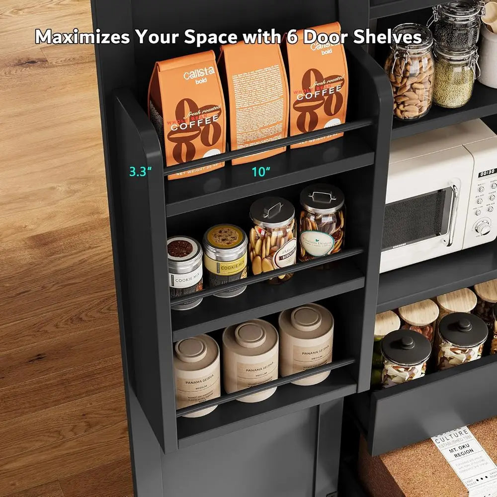 Adjustable Kitchen Pantry Cabinet With Door Shelves For Living Areas