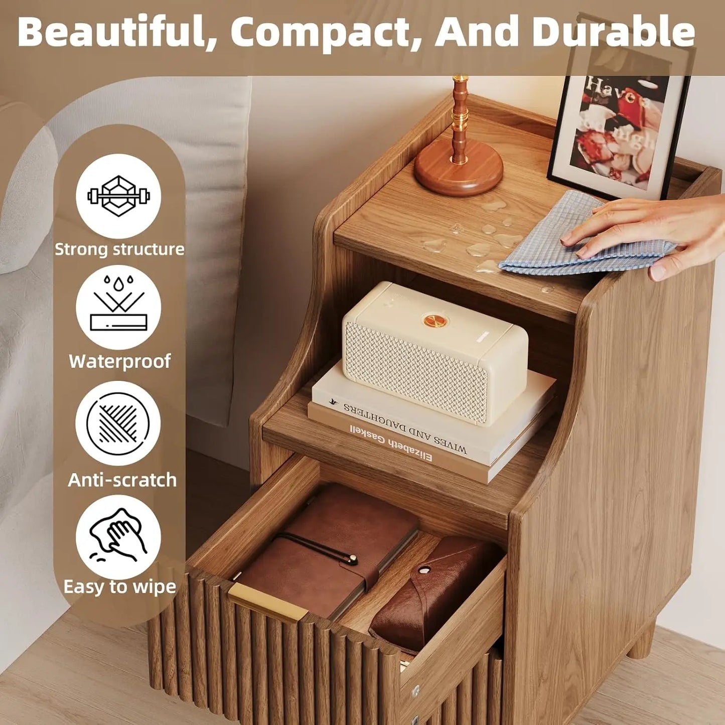 Frame Narrow Nightstand Set Of 2 With Dual Drawers