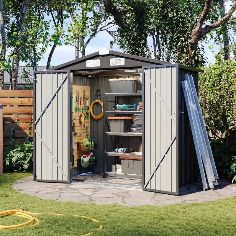 Outdoor Metal Storage Shed With Galvanized Base Weatherproof And Durable