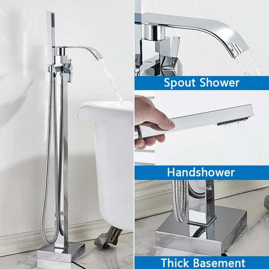 SHBSHAIMY Chrome Floor Mounted Bathtub Faucet With Handshower Two Function