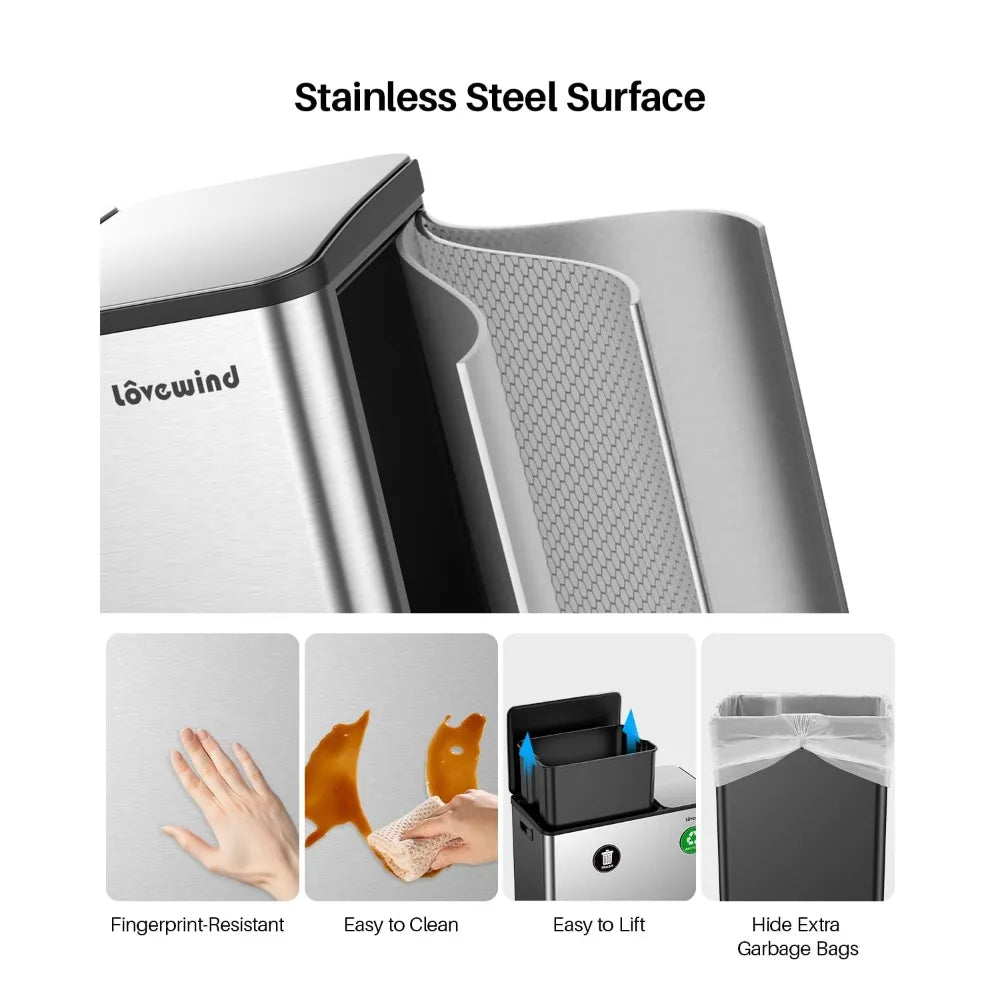 Dual Compartment Trash And Recycling Bin Set Stainless Steel