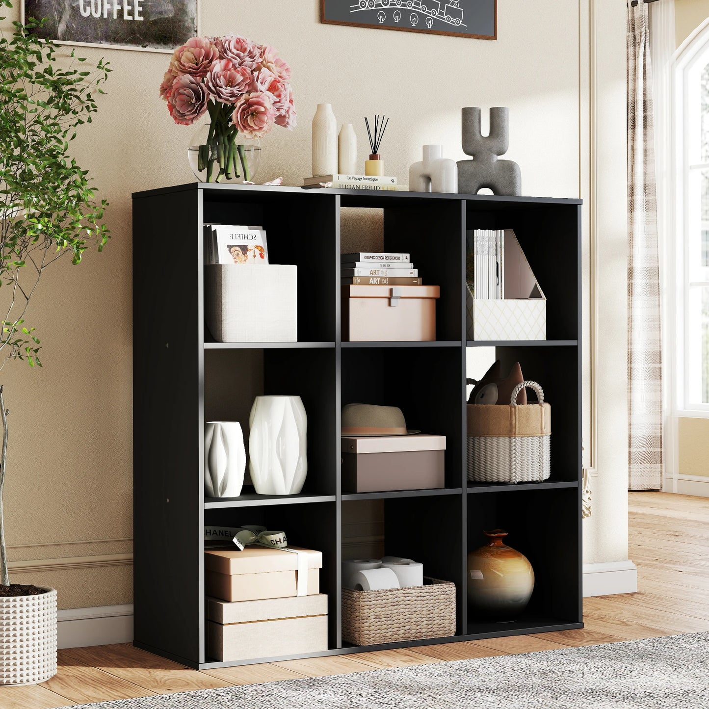 JHK Wood Storage Organizer Bookcase For Living Room And Office