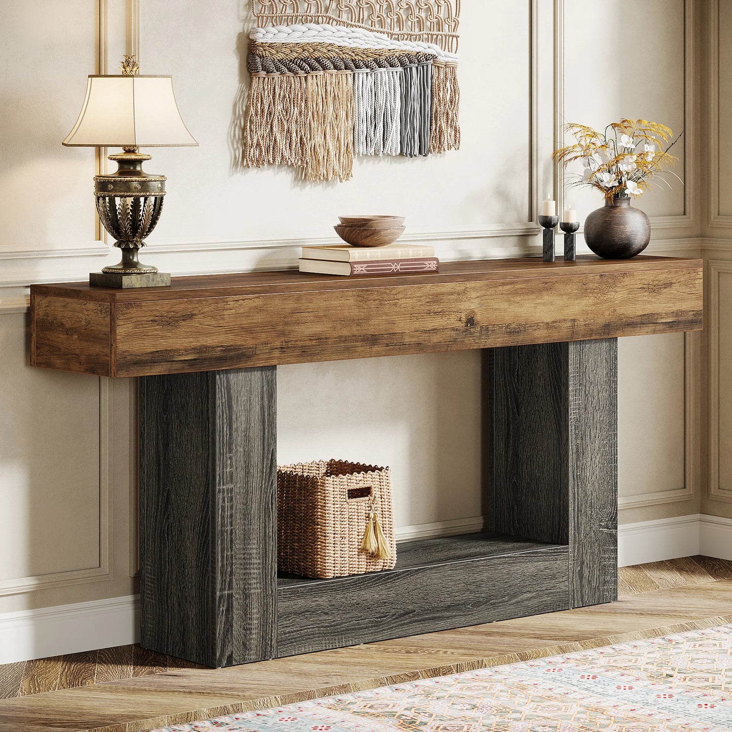 Tribesigns Farmhouse Console Table With U Shaped Base 2 Tier