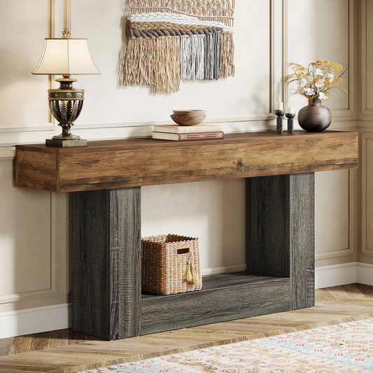 Tribesigns Farmhouse Console Table With U Shaped Base 2 Tier