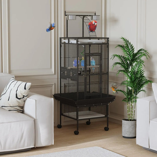 HiMISS Parrot Cage With Play Top Rolling Stand For Birds