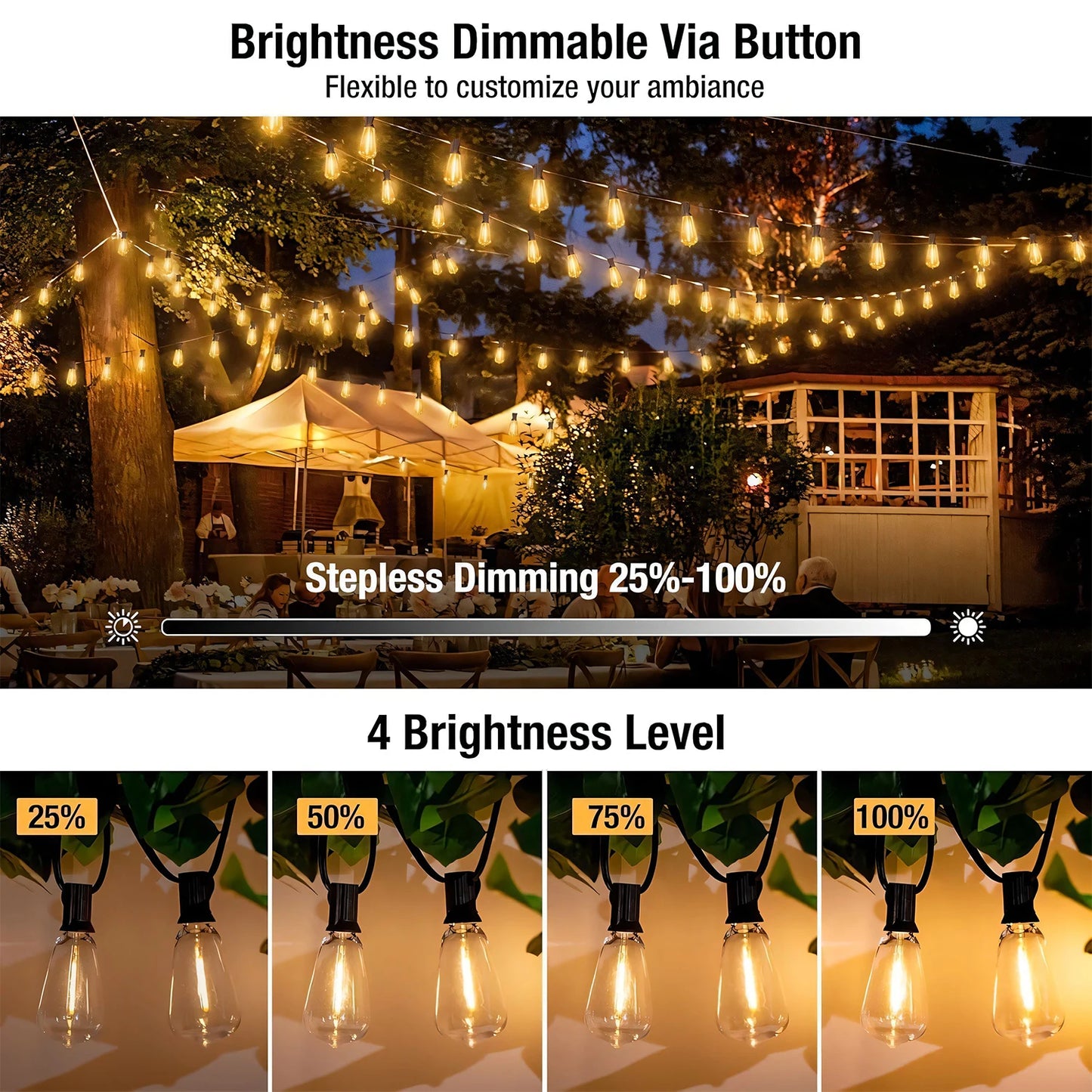 ST38 Solar String Lights 24 LED Bulbs Waterproof Outdoor Patio