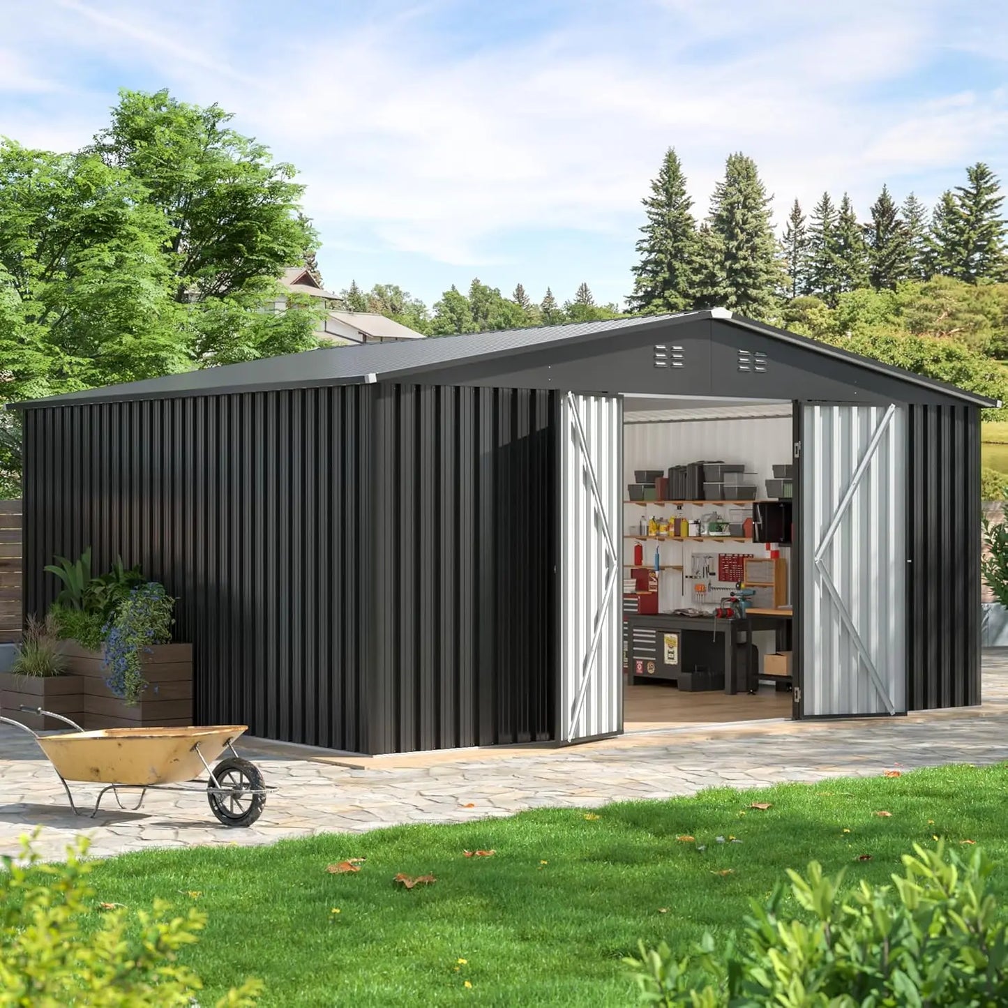 Metal Outdoor Storage Shed With Lockable Door For Garden Backyard