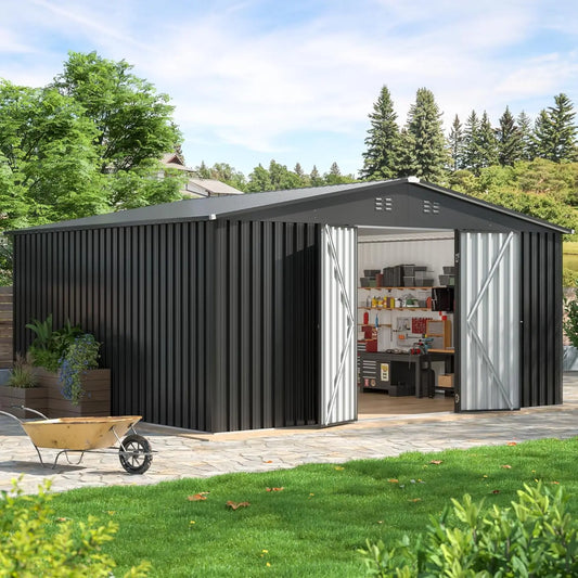 Metal Outdoor Storage Shed With Lockable Door For Garden Backyard