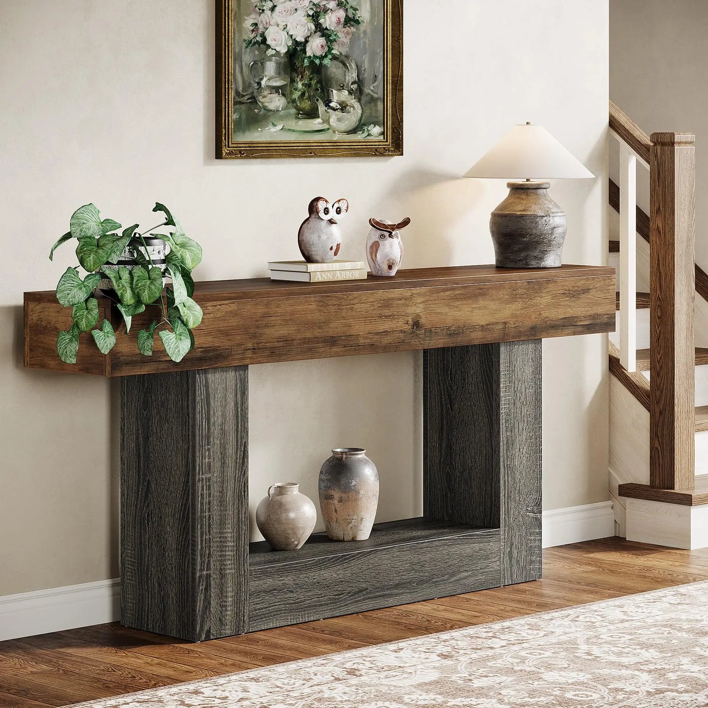 Tribesigns Farmhouse Console Table With U Shaped Base 2 Tier