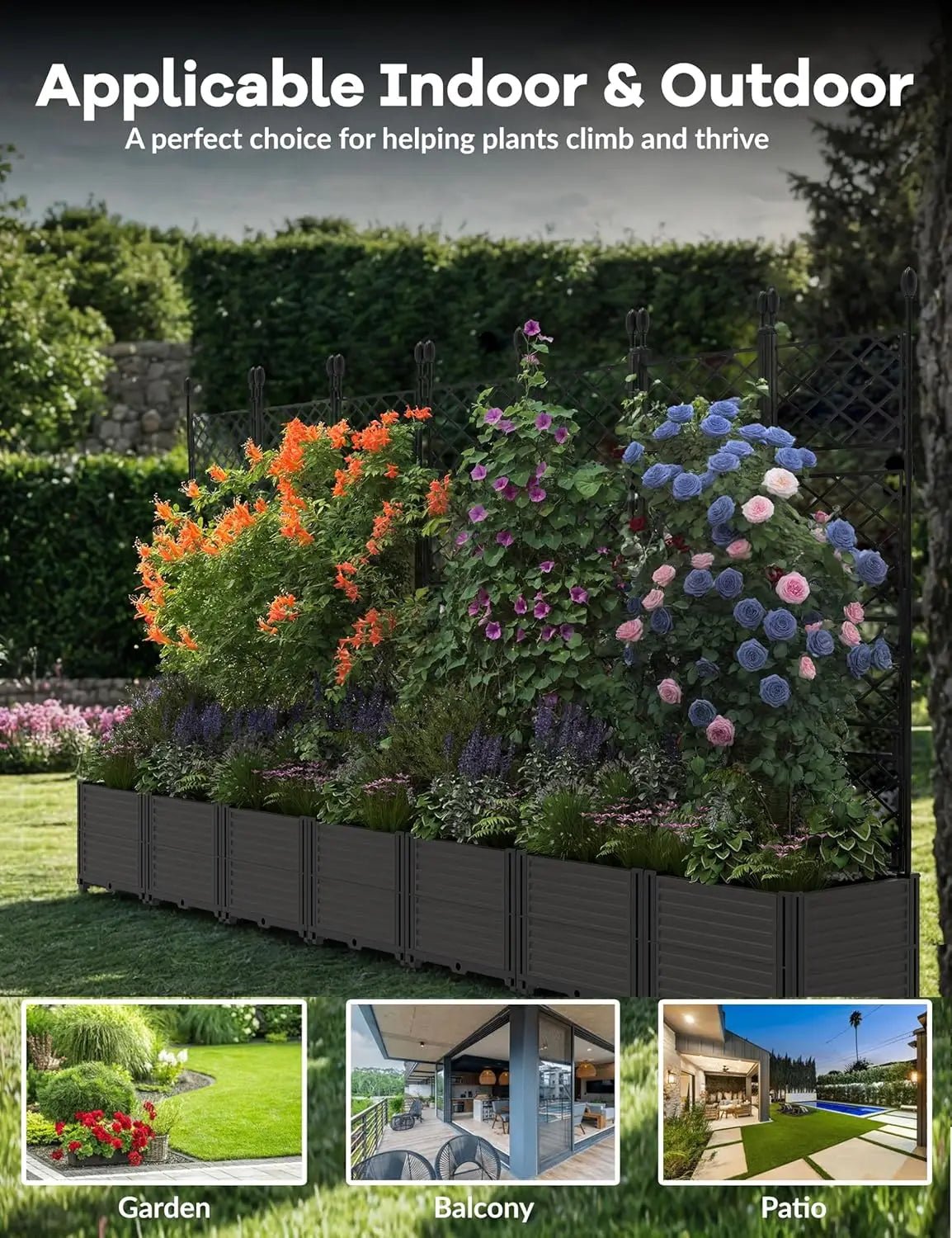 Twister.CK Plastic Planter Box With Trellis Rack For Garden