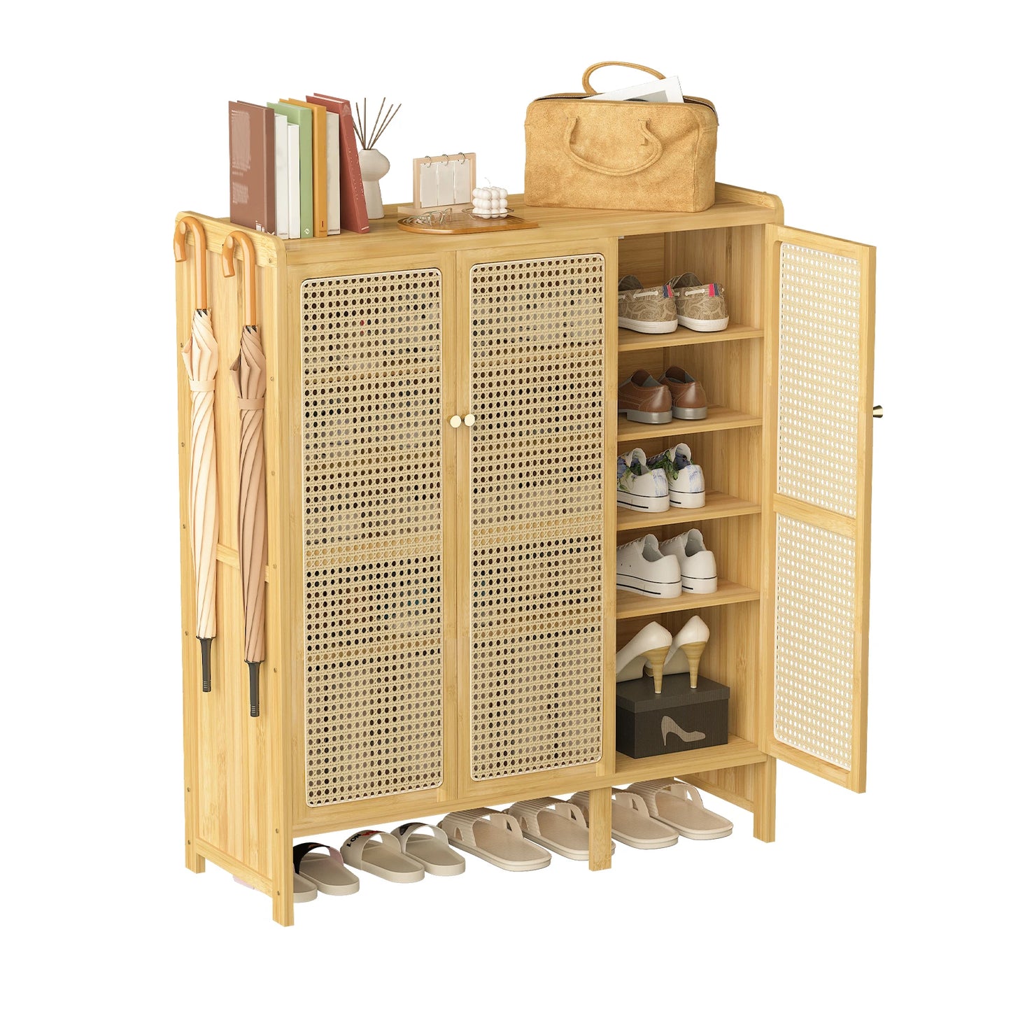 Wisfor Bamboo Shoes Rack Organizer Cabinet With Doors Shelves
