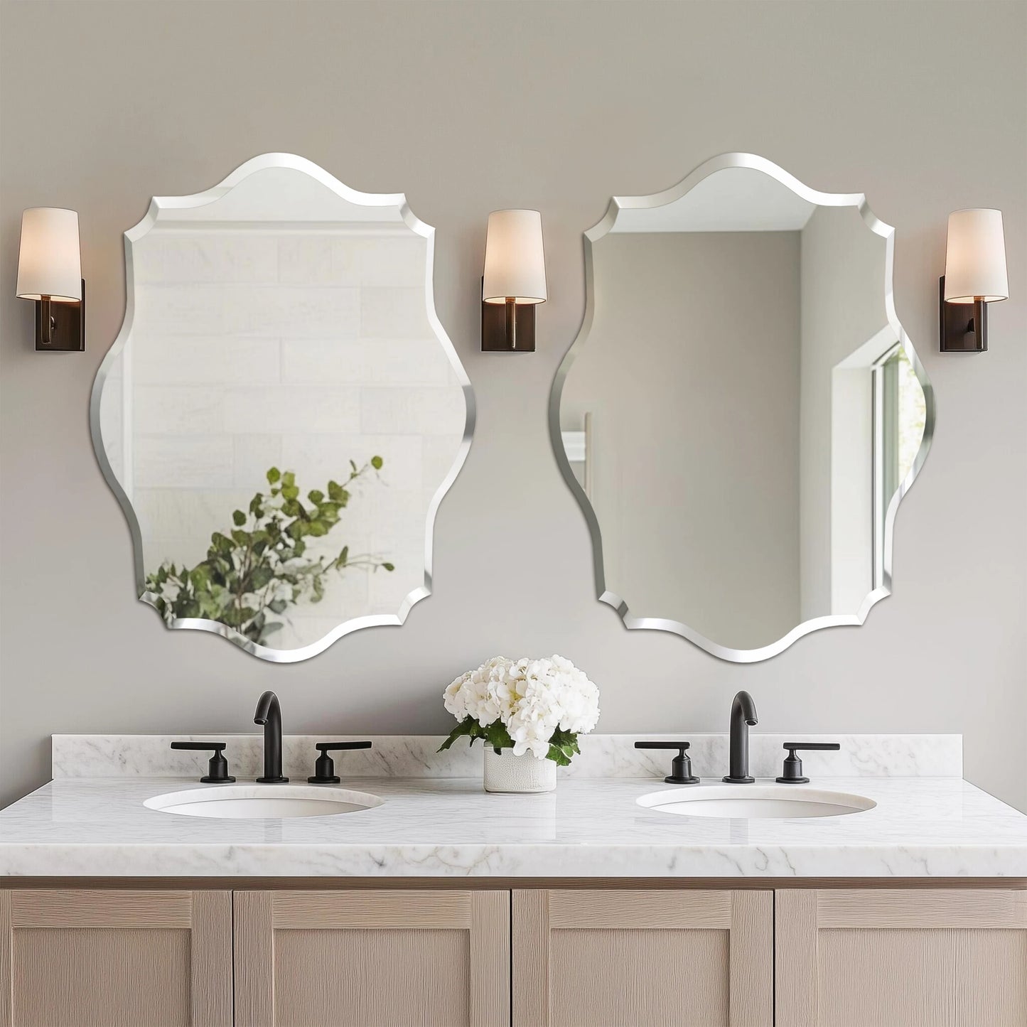 Wisfor Wall Mirror Scalloped Frameless Beveled Edge