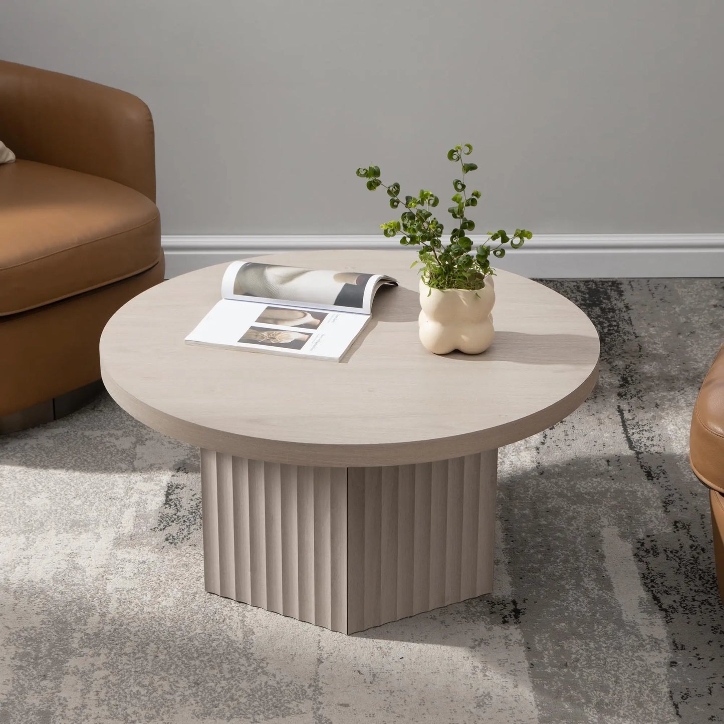 Round Fluted Coffee Table Modern Center Table For Living Room