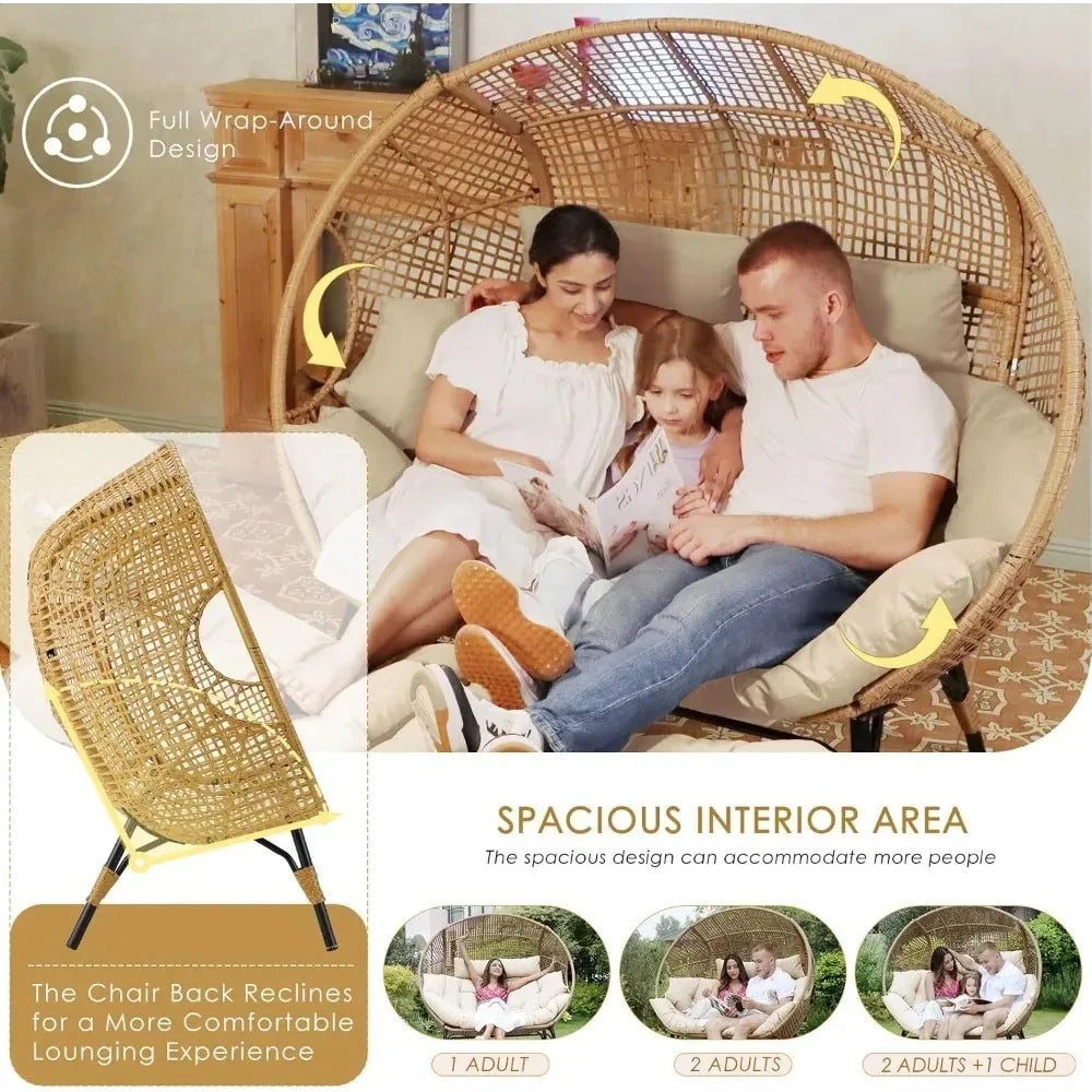 Double Egg Lounge Chair Indoor Outdoor Two Person With Padded Cushions