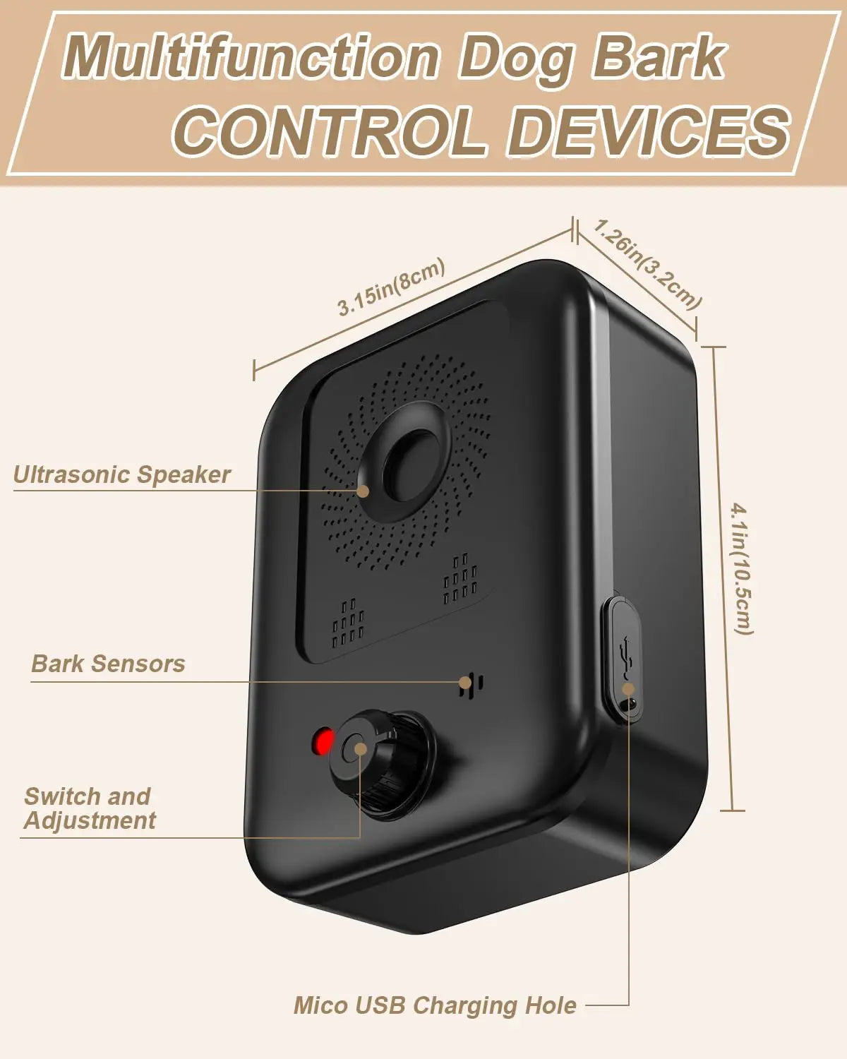 PetEdu Automatic Dog Bark Deterrent Ultrasonic Device Indoor Outdoor