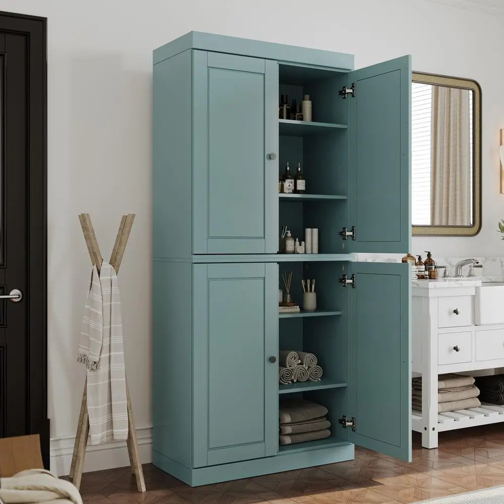 Natural Elegance Solid Wood Bathroom Pantry Cabinet With Four Doors