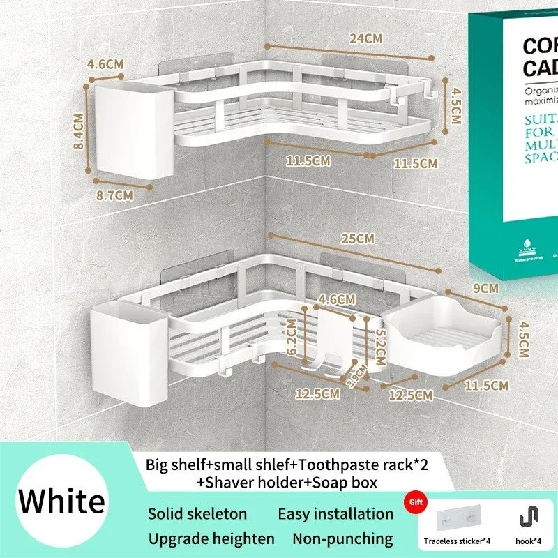 Double Layer Stainless Steel Corner Shelf No Drill Wall Organizer