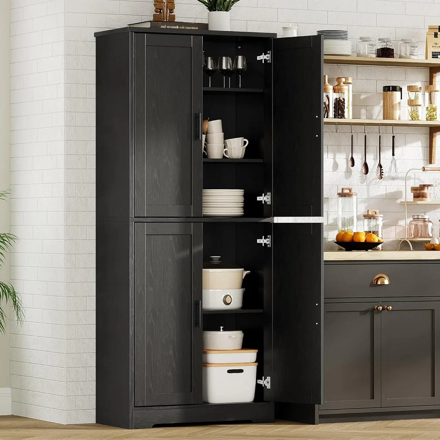 Studyset Tall Kitchen Pantry Cabinet With 4 Doors Adjustable Shelves