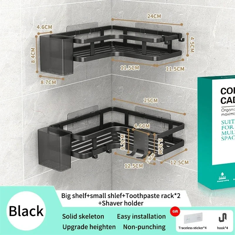 Double Layer Stainless Steel Corner Shelf No Drill Wall Organizer