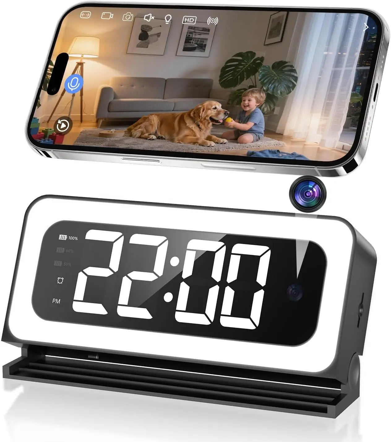WESECUU 2K Smart Clock Camera Indoor WiFi Nanny Camera