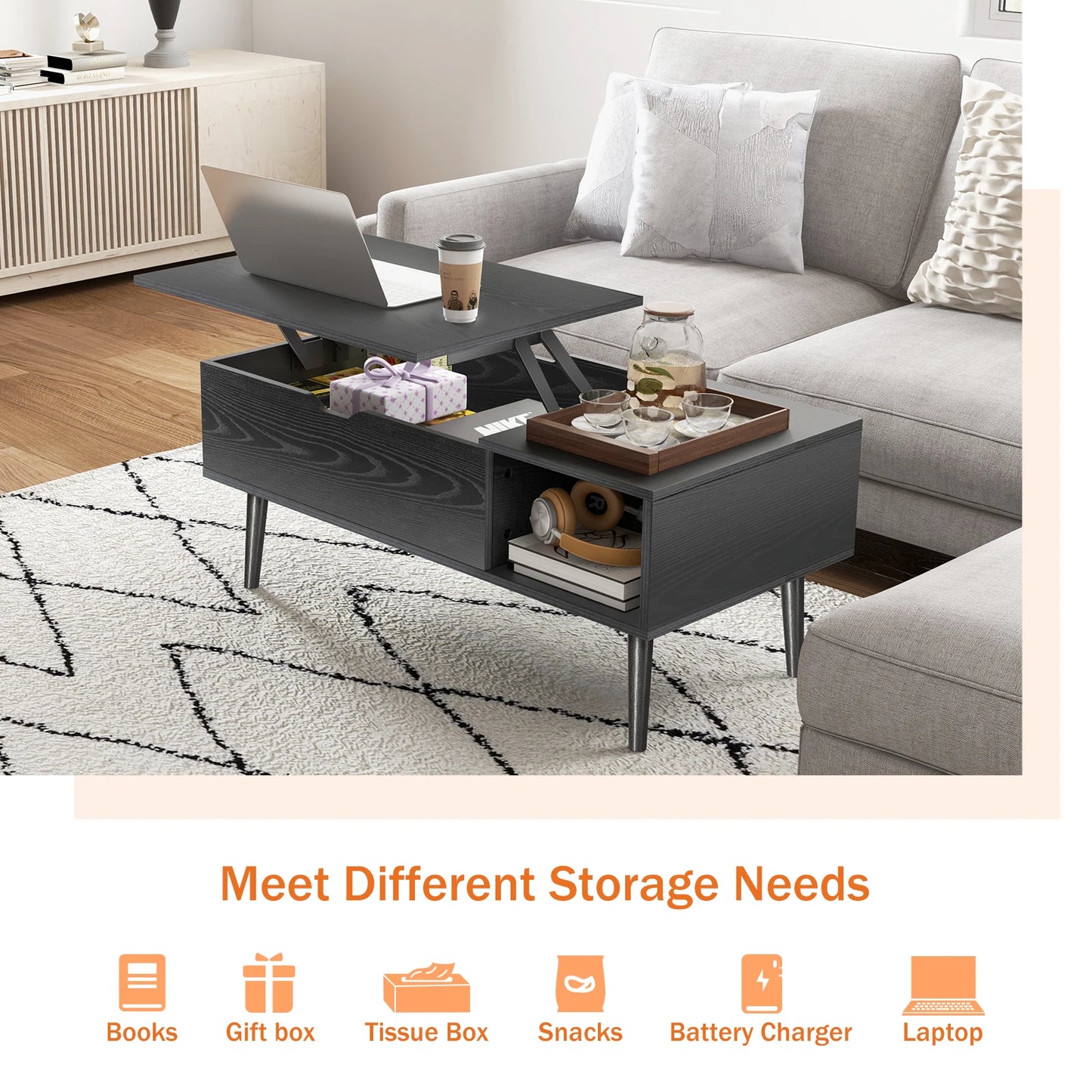 JHK Lift Top Coffee Table With Storage