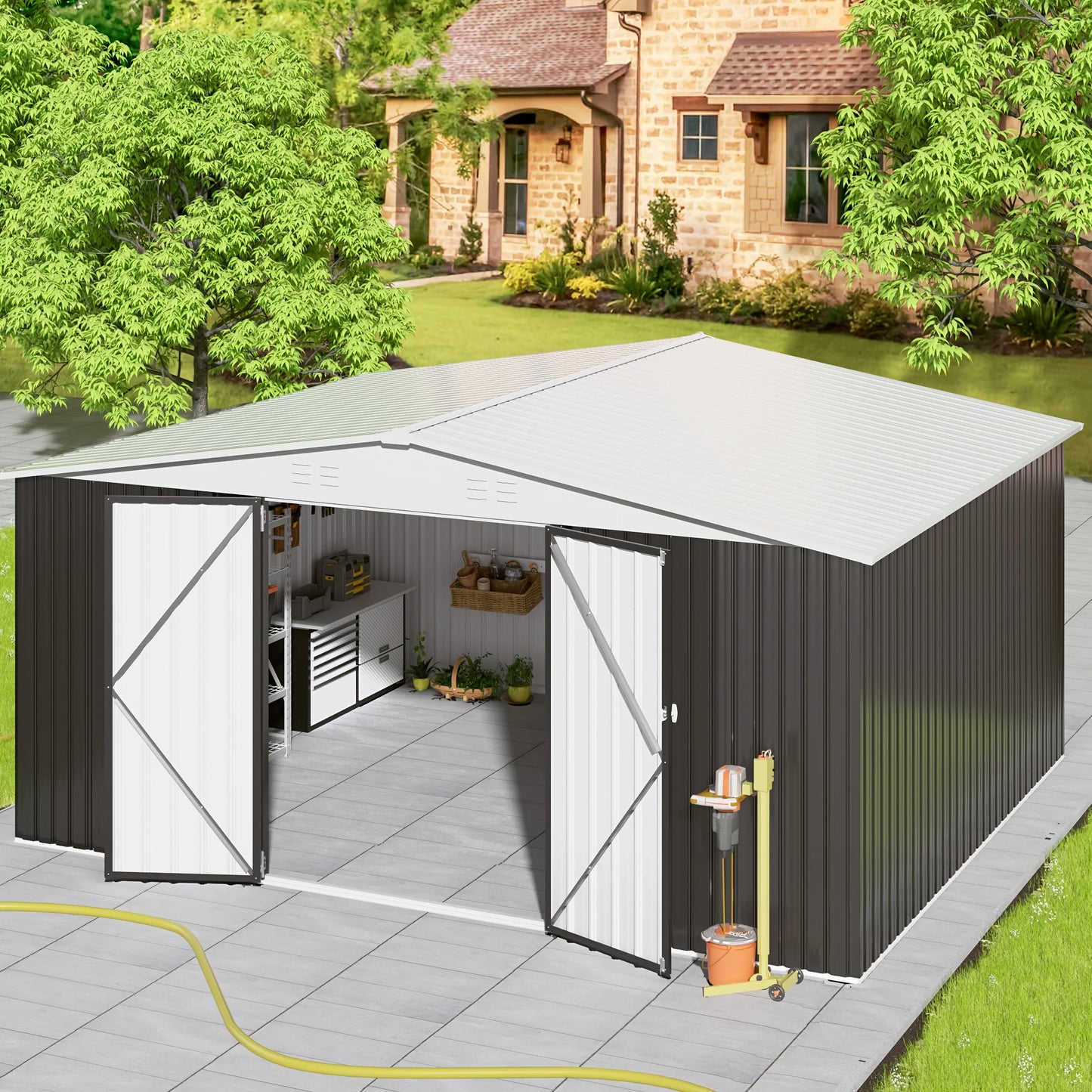 Polar Aurora Galvanized Steel Storage Shed Heavy Duty Lockable Tool Shed